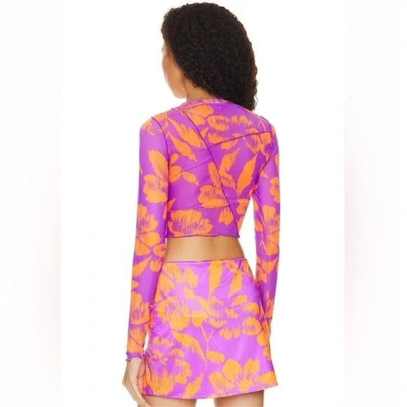 AFRM Women Tropical Floral Mesh 2 Piece Set Crop Top Mini Skirt Size Medium - Picture 4 of 7